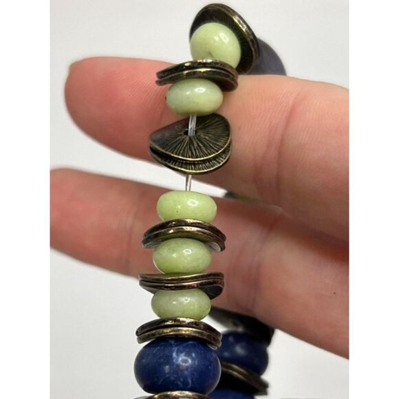 Boho Stretch Bracelet – Ballet Purple, Navy Blue & Sage Green Glass Beads with A - Picture 6 of 7